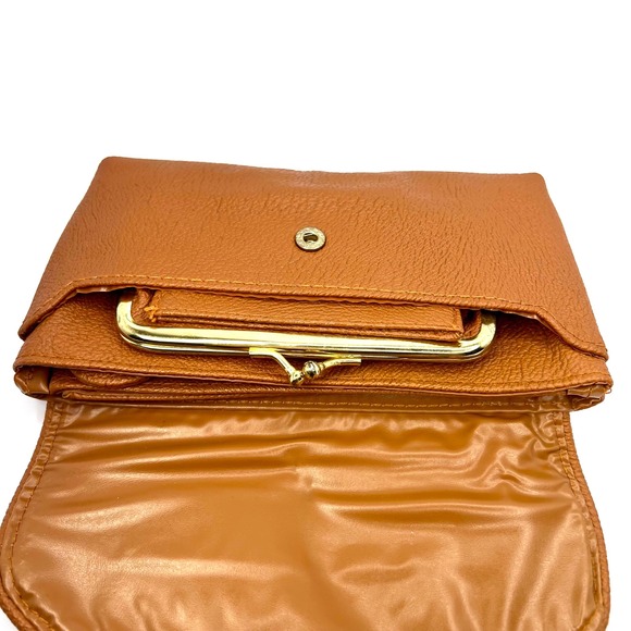 Vintage Tapestry Wallet Faux Brown Leather Complete‎ Set Kiss Clasp Coin Key Fob - Picture 6 of 10